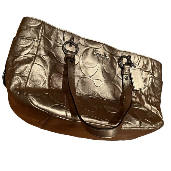 Vintage Coach Gold Metallic Monogram Shoulder Bag - Picture 1 of 8